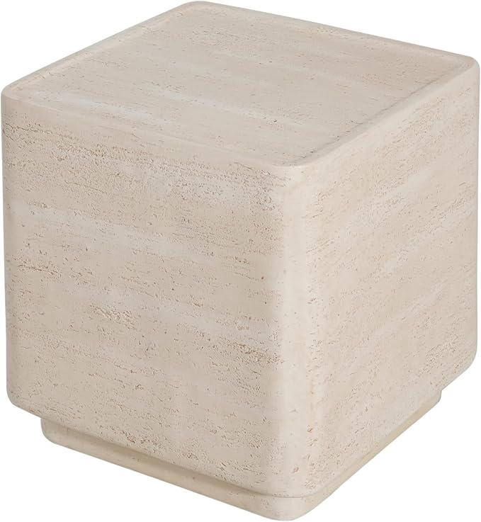 Christopher Knight Home Zax Lightweight MGO Outdoor Side Table, Square Accent Table with Stone-Like Texture, Weather Resistant Small End Table for Indoor/Outdoor Usage, No Assembly, Beige Travertine