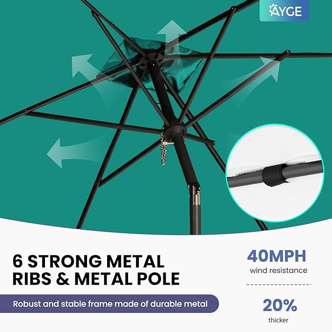 Ayge 6.5x10FT Rectangular Patio Umbrella Outdoor Table Umbrella w/Push Button Tilt & Crank Rectangle Market Umbrella UV Protection for Garden,Deck,Lawn,Yard & Pool,Turquoise