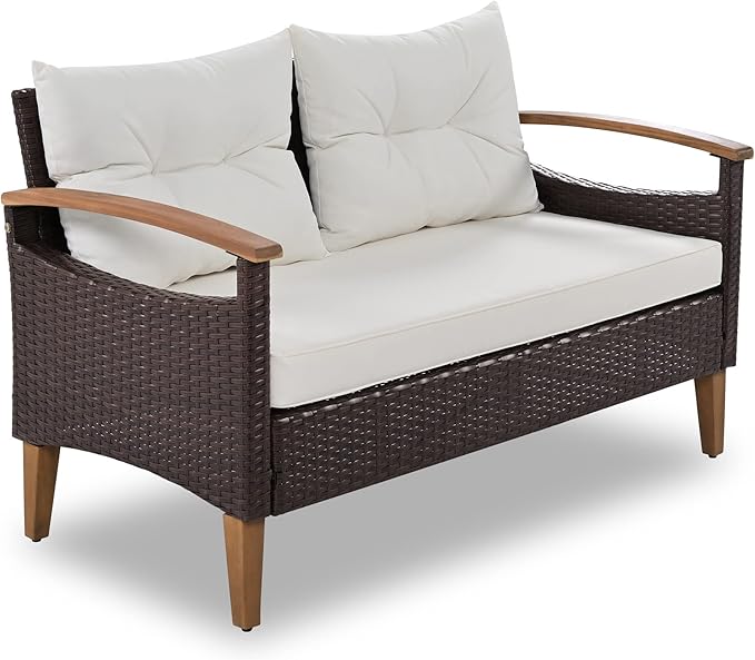 LUMISOL 4 Piece Patio Conversation Set Rattan Chair Set Outdoor Furniture Set with Cushions and Coffee Table for Backyard Porch Poolside, 4-Piece Wicker Patio Furniture Set (Beige)