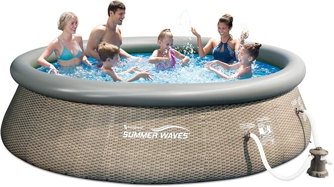 Summer Waves 14 Ft x 36 in Quick Set Above Ground Inflatable Outdoor Swimming Pool with Filter Pump, Ladder, and Filter Cartridge