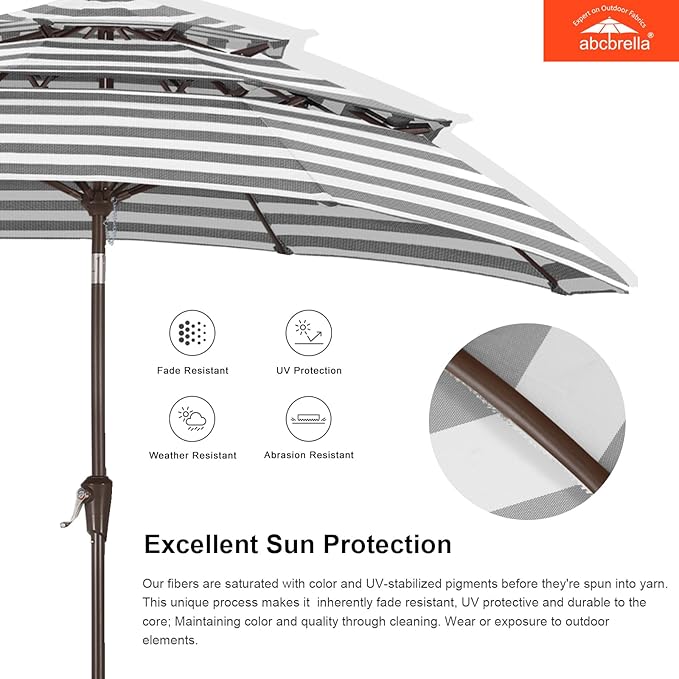 ABCCANOPY 5-Year 10-Year No Fading 9FT 3 Tiers Patio Umbrella, Outdoor Table Umbrella with 8 Sturdy Ribs for Deck, Backyard, Garden, Yard