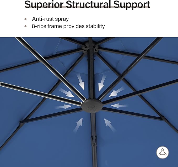 LAUSAINT HOME 12ft Patio Cantilever Umbrella with Base Included, Outdoor Curvy Round Offset Umbrella, Heavy Duty Aluminum, 360° Rotation for Pool, Deck, Lawn, Backyard (Navy blue)