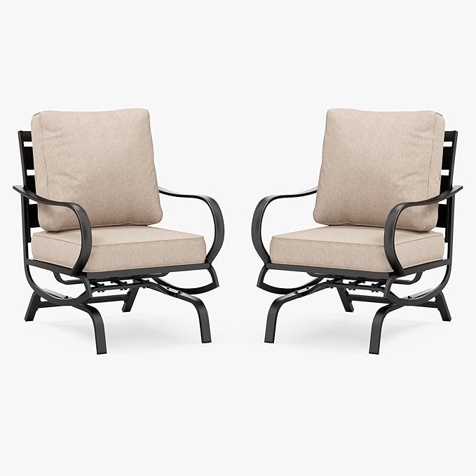 PHI VILLA Patio Conversation Set for 2, Deluxe Outdoor Patio Set with 2 C-Base Padded Sofa Chair