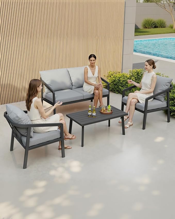 Patio Sofa Chairs Set of 2, Never-Rust Aluminum Outdoor Armchair with Removable Cushions, All Weather 2 Pieces Outdoor Club Chairs, Outdoor Sofa Chairs for Garden, Lawn, Backyard, Black
