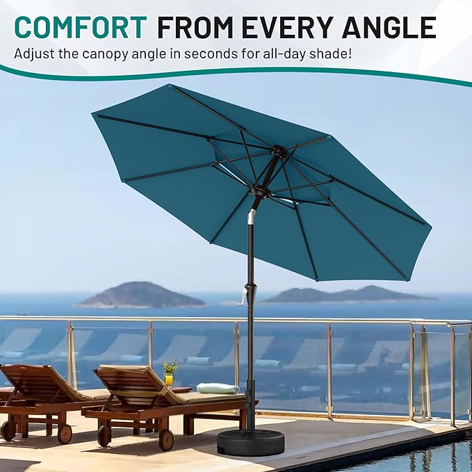 AreShark 9ft 2 Tiers Patio Umbrella - Outdoor Umbrella Waterproof UV Protection, Market Table Umbrella w/Push Button Tilt&Crank for Pool, Porch, Garden(Lake Blue)
