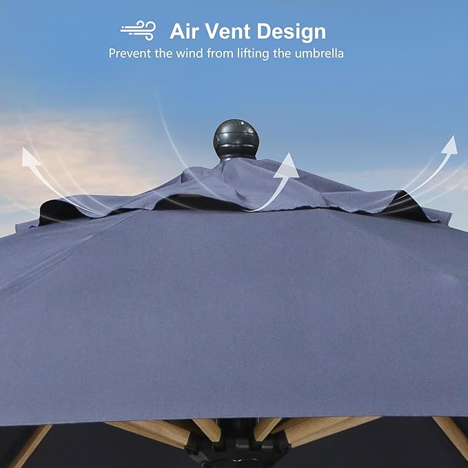 PURPLE LEAF 5' x 8' Patio Umbrella with Base Market Umbrella Rectangular Outdoor Umbrella with Push Button Tilt & Crank and 8 Ribs Aluminum Table Umbrella for Pool Backyard Beach, Navy Blue