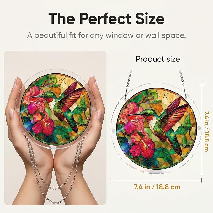Acrylic Puzzles Sun Catcher Window Hanging, 7.5 Inch Sun Catcher Puzzle Kit for Garden Decoration DIY Acrylic Puzzle Kit Sun Catcher for Women Men Mom Birthday Gift Home Decor (Hummingbird)