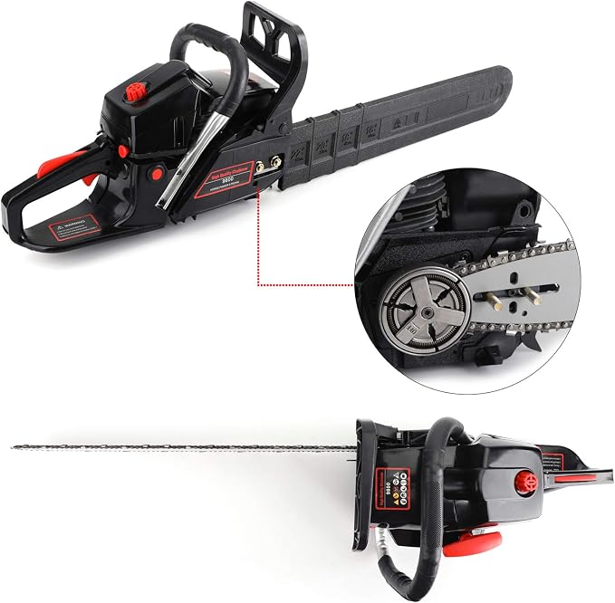 Topteng Gas Chainsaw 20 Inch, 62cc Bar Powered Engine 2 Cycle Gasoline Chainsaw Cutting Wood Gas Sawing Aluminum Crankcase Chain Saw