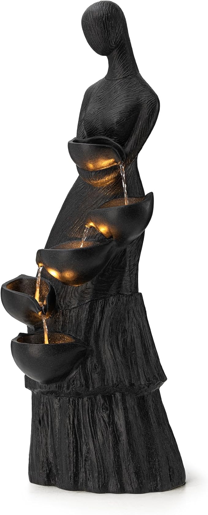 Glitzhome 5 Tier Modern Women Sculpture Outdoor Water Fountain, Indoor Outdoor Woman Statue Waterfall Fountain with LED Lights for Porch Deck Garden Patio Backyard, 39.75" H