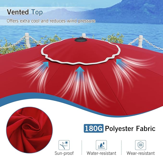 RELAX4LIFE 10 FT Scalloped Patio Umbrella, Market Table Umbrella with Push Button Tilt, Crank, 8 Sturdy Metal Ribs, Vented Top, Sun-Protective Ruffled Canopy, Heavy-duty Outdoor Parasol for Garden Poolside Deck