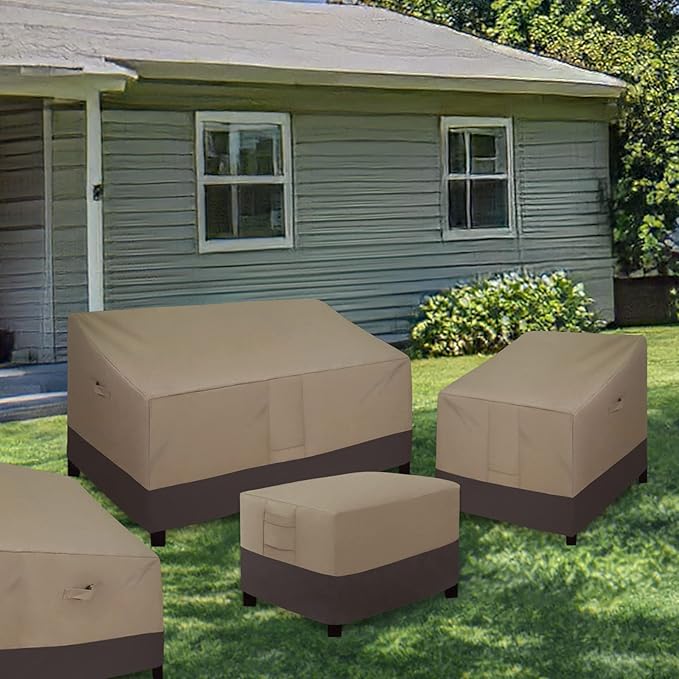 Easy-Going Outdoor Ottoman Cover, Waterproof Patio Ottoman Cover, Heavy Duty Outdoor Furniture Cover with Padded Handles (2 Pack-25"x25"x17", Camel/Dark Brown)