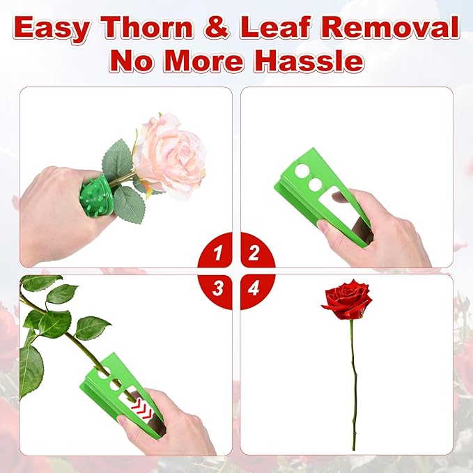 M METERXITY 1-Set Rose Thorn Stripper Tool, Plastic Metal Rose Stem Leaf Thorn Strippers for Bouquets Pruning Branches/Floral Arrangement, Flower Stripping Tool Remove Kit [Green, Pink, Blue]