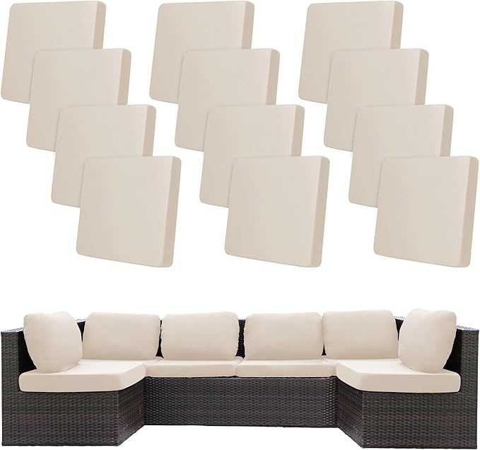 BIETYONE 12Pcs Stretch Patio Cushion Covers,Outdoor Couch Cushion Covers Replacement,Outdoor Sofa Covers Patio Slipcovers Couch Cover,Washable Furniture Cover (Beige,Cover Only)