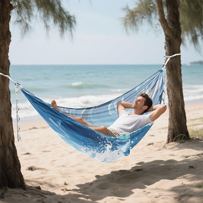 Blue Waves Hammocks with Hanging Rope Indoor Hammock for Indoor Outdoor Patio