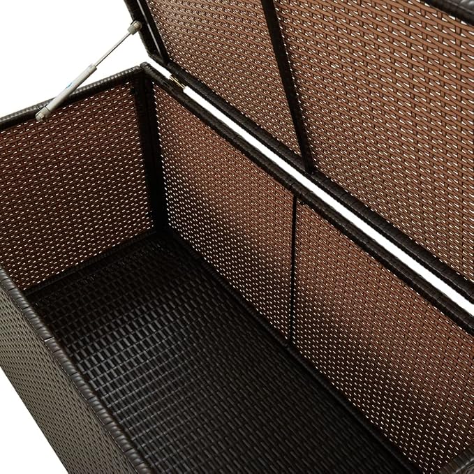 Patio Storage Box Poly Rattan 39.3"x19.6"x19.6" Brown Patio Garden Outdoor Storage Container, Furniture Deck box (Weight:22.05 lbs)