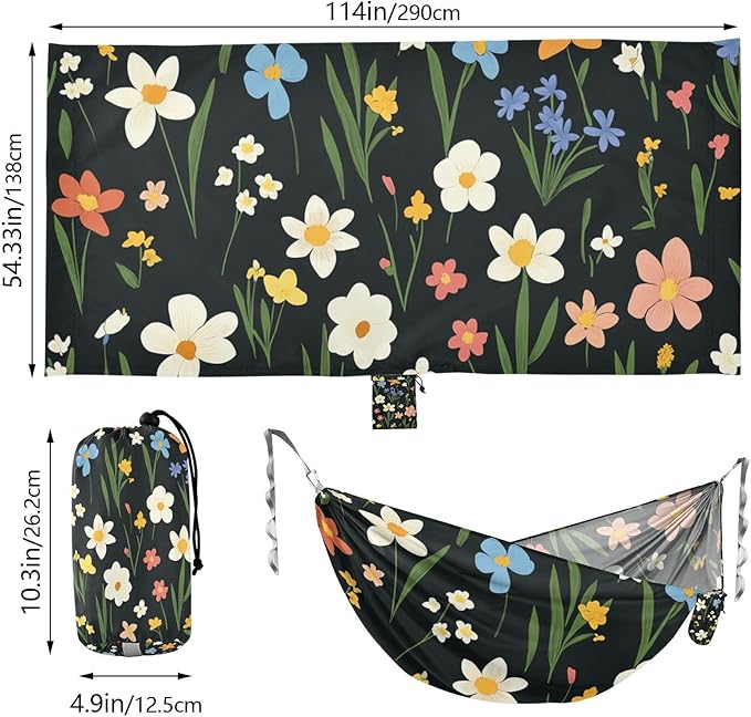 Color Oil Painting Sense Flowers 330lb Capacity Camping Hammocks with Portabl Carry Bag Fabric Hammock for Outside Beach Patio Garden hamaca para Patio Exterior