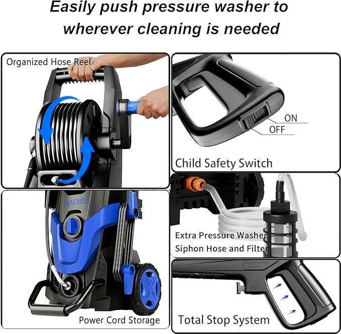 2026 Upgrade Pressure Power Washer 4800PSI w/4 Quick Connect Nozzles, Inlet Hose & Filter&500ML Soap Tank, High Cleaning Machine for Cars/Fences/Driveways/Patios/Home Cleaning,Blue