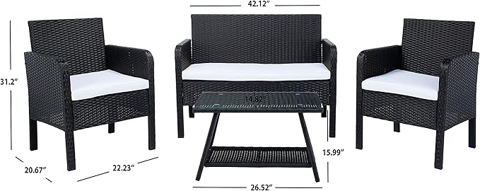 SAFAVIEH PAT7505A Collection Aboka Black and Beige 4-Piece Outdoor Living Patio Set