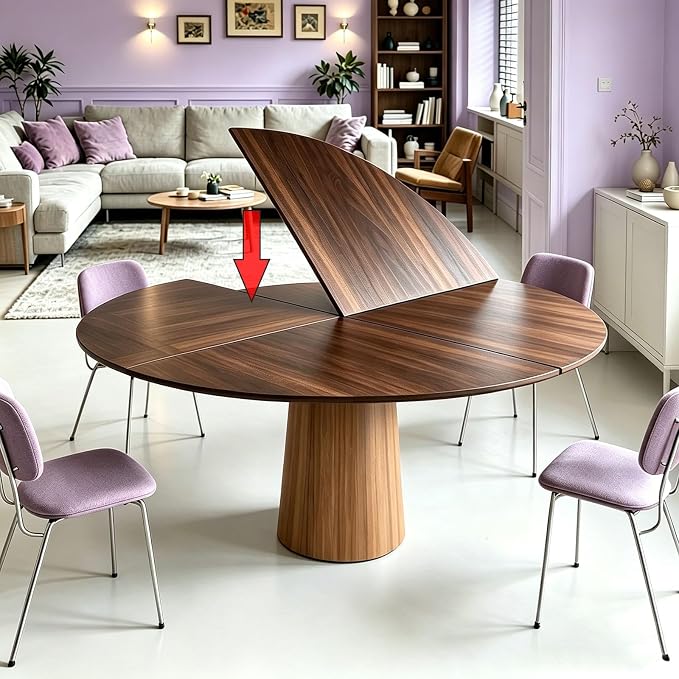 Round Folding Table Top Extender, 4 Fold Portable Wood Tabletop No Legs, Multiple Size Optional Replace Desktop, Space Saving Dining Extender for Indoor Outdoor Patio Banquet (Walnut, 47.2in)