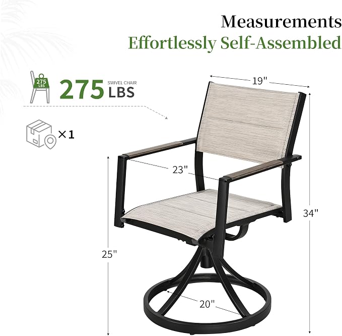 Patio Swivel Chairs Set of 2, Outdoor Swivel Rocker Dining Chair, Outdoor Dining Chair, All Weather Patio Chair with Textilene & Aluminium Frame for Outdoor Poolside Lawn Garden, Grey Armrest