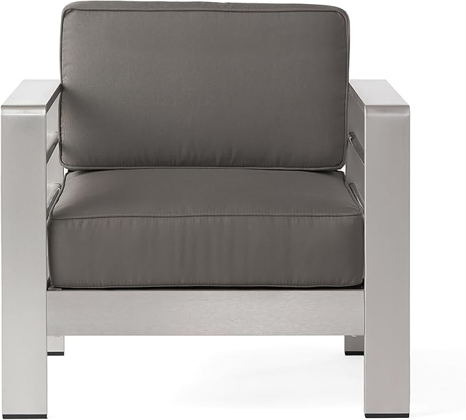 Christopher Knight Home Cape Coral Outdoor Aluminum Club Chairs with Side Table, Khaki / Silver