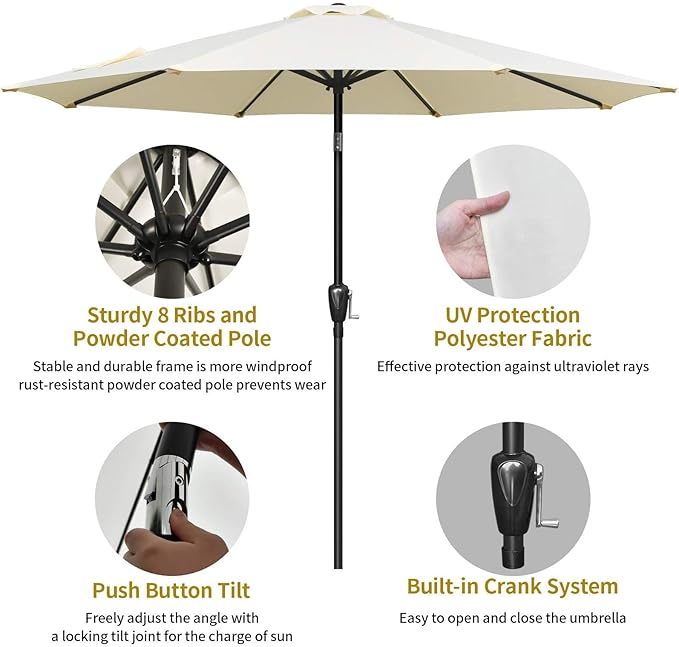Simple Deluxe Patio Umbrella Outdoor, UV Protection Sunshade with Push Button Tilt/Crank and 8 Sturdy Ribs, for Table Garden Lawn Beach Pool