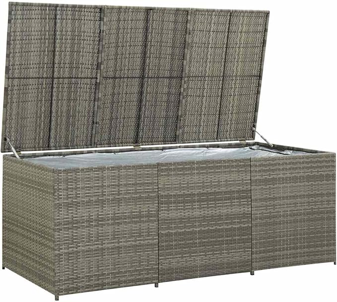 Gecheer Outdoor Storage Box, Large Grey PE Rattan Powder-Coated Steel Deck Box for Patio, Balcony, and Garden