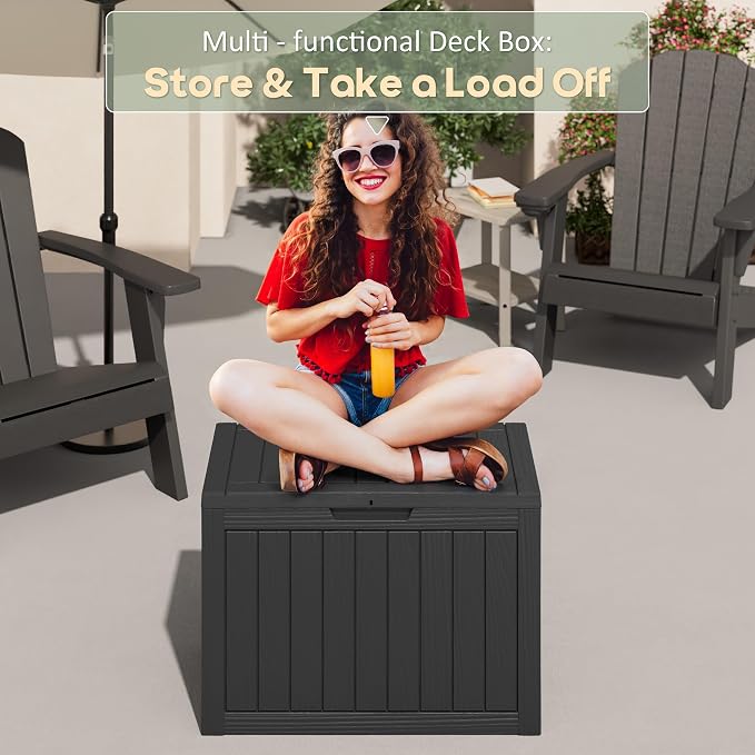 Outdoor Storage Box, 45 Gallon Resin Deck Boxes Outdoor Waterproof For Patio Furniture, Garden Tools, Pool Supplies, Lockable And UV Resistant (Striped Black)