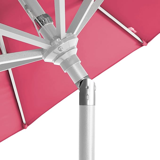 California Umbrella 12-Year-Non-Fading, 9Ft Premium Sunbrella Patio Umbrella, Hand-Crank, Button-Tilt, White Frame, Hot Pink Fabric