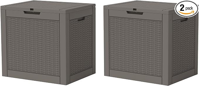 KAMABOKO 31 Gallon Outdoor Storage Box 2 Pack All-Weather Deck Box for Patio Furniture, Package Deliveries, Garden Tools, Pool Supplies & Cushions, Grey