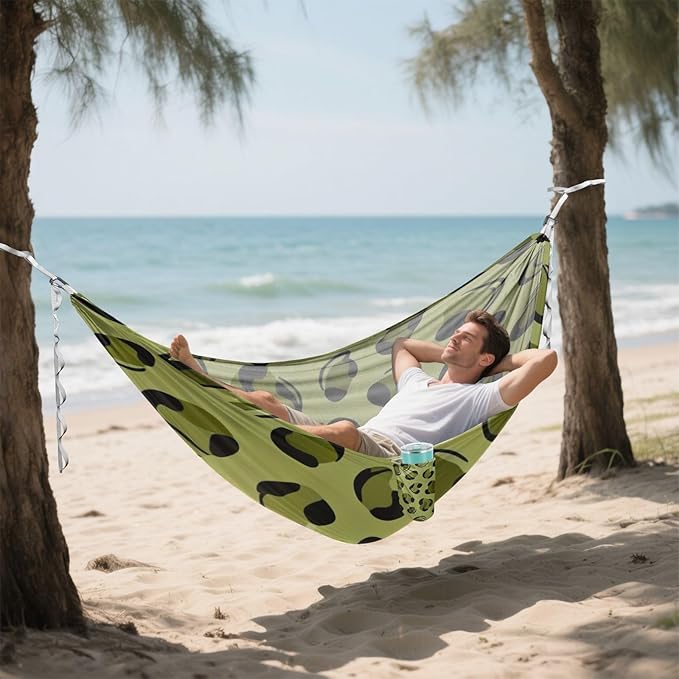 Green Leopard Print Camping Hammocks Fabric Hammock for Outside Patio Backyard Poolside