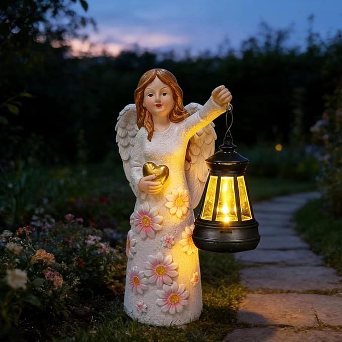 Solar Garden Statues Decor，Gardedn Angel Figurines Lights Featuring Waterproof Outdoor Decor Lights for Yard Patio Porch Decoration Gift for Mom Grandma (Classic)