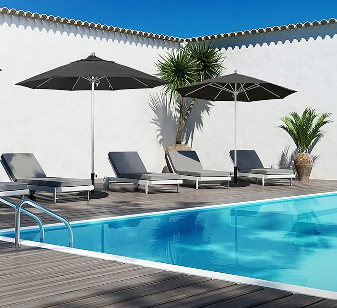 California Umbrella 7.5' Rd. Venture Series Contract Grade Patio Umbrella, Push Open Pin Stop, Silver Finish, Sunbrella Spectrum Cilantro