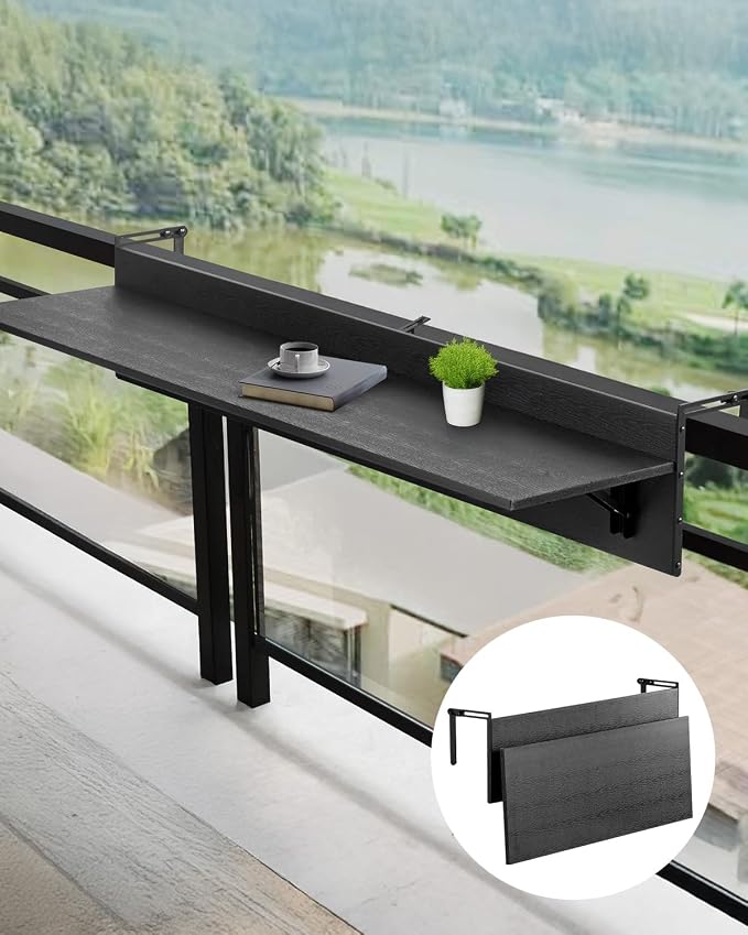 VEVOR Balcony Hanging Table, 48 x 12 inch Folding Balcony Railing Table, Outdoor Balcony Bar for Railings, 50 lbs Loading, Fit from 1" to 4.3", Serving for Patio & Deck