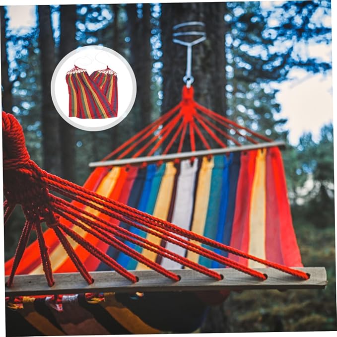 Veemoon Single Person Rainbow Striped Cotton Canvas Hammock with Anti-tip Design, Outdoor Portable Swing for Adults, Hanging Hammock for Patios