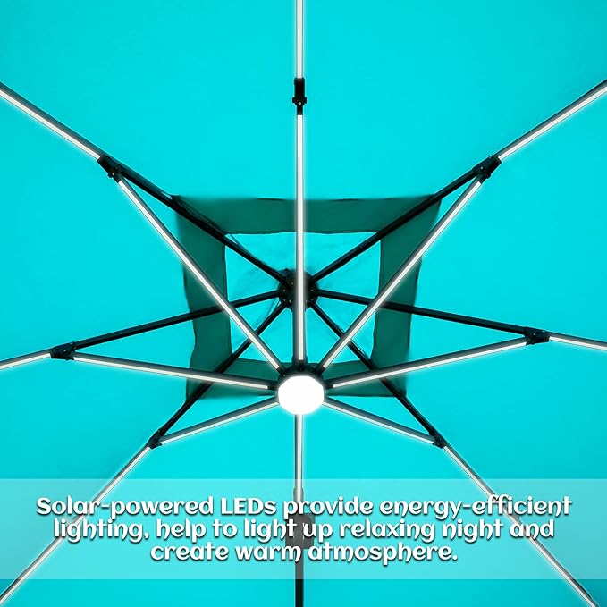Sunnyglade 10x13ft Solar Powered LED Cantilever Patio Umbrella Square Deluxe Offset Umbrella 360°Rotation & Integrated Tilting System & LED lights for Market Garden Deck Pool Backyard Patio