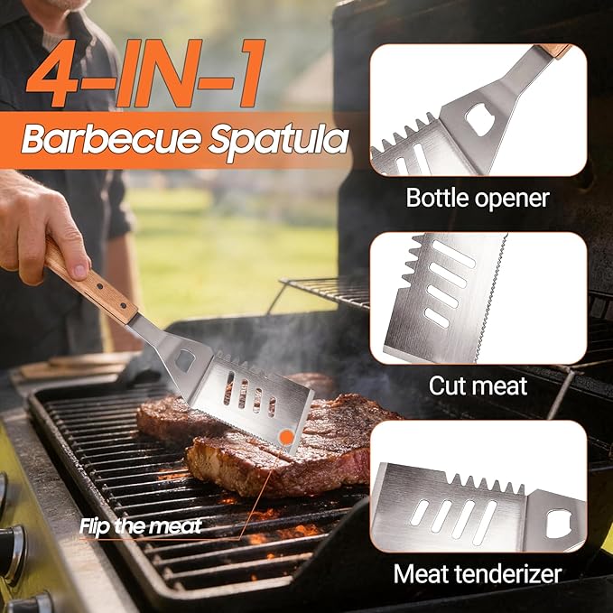 18 Piece Outdoor BBQ Grill Set, Heavy Duty Stainless Steel Grilling Utensils Kit with Portable Carry Bag, Complete Camping Barbecue Tool Set, Ideal Grilling Gift for Men Dad Backyard BBQ Party