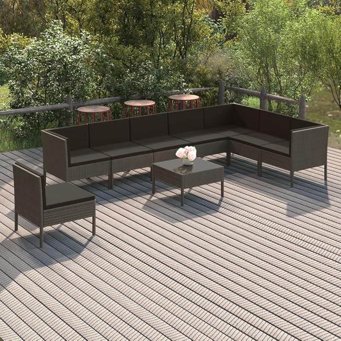 Patio Lounge Set with Cushions,Patio Furniture Sets,Patio Conversation Sets,Outdoor Furniture Sets,for Garden,Backyard,Outdoor,9 Piece Poly Rattan Gray