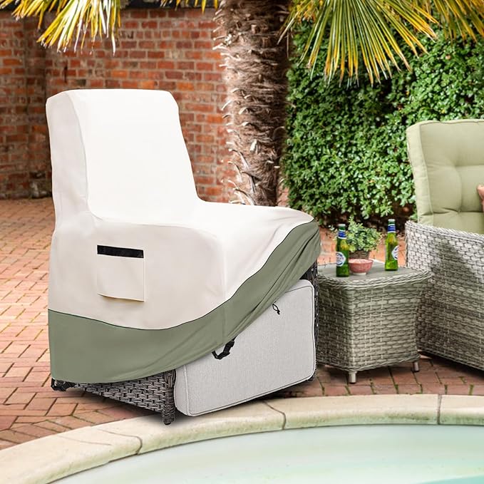 Outdoor Recliner Chair Covers,Patio Swivel Chair Covers,600D Heavy Duty Waterproof Patio Rocking Chairs Cover,Outdoor Furniture Covers for All Weather Protection.White&Grayish Green