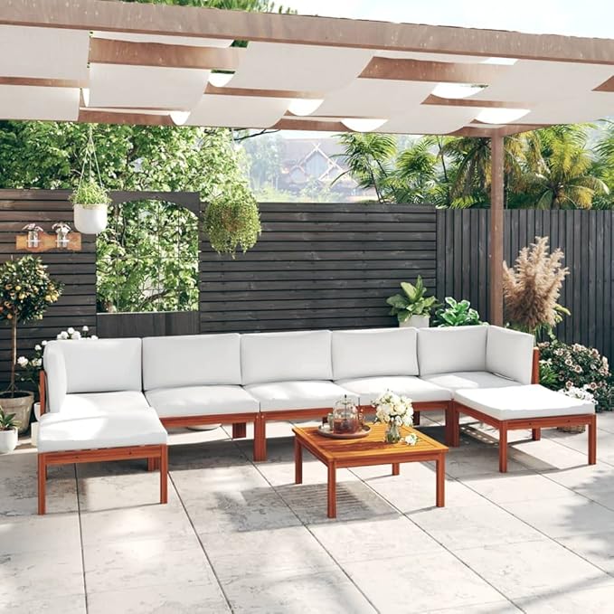 Patio Lounge Set with Cushions,Outdoor Patio Furniture,Outdoor Chat Conversation Set,for Patio,Backyard,Garden,Outdoor,8 Piece Cream Solid Acacia Wood
