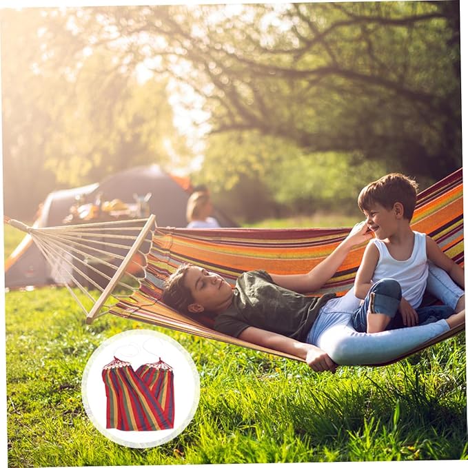 Single Person Traveling Hammock Rainbow Striped Outdoor Swing for Patio Leisure with Anti-tip Design, Wide Canvas Cotton Suitable for Camping and Backyard Use