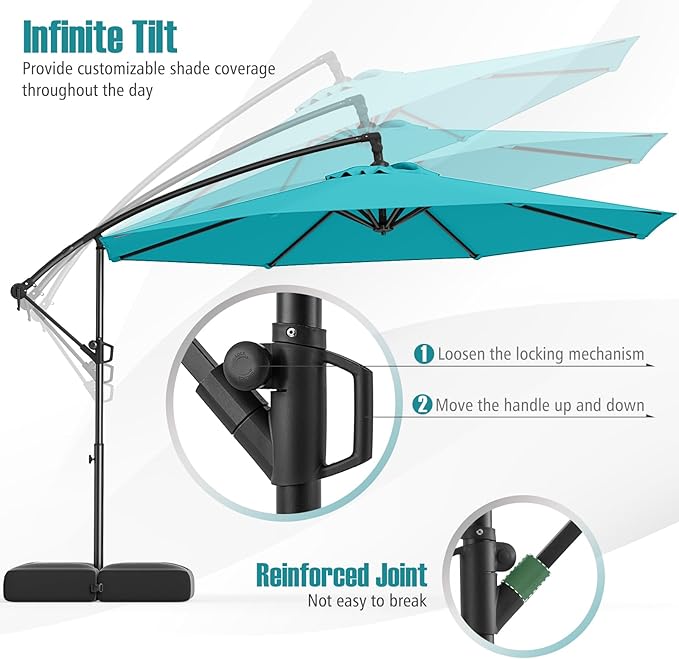 Tangkula 10ft Patio Umbrella with Base Included, Offset Cantilever Outdoor Umbrella with Infinite Tilt, 360 Degree Rotation, Crank Handle, Sun-Protective Canopy for Pool Deck Garden Backyard (Turquoise)