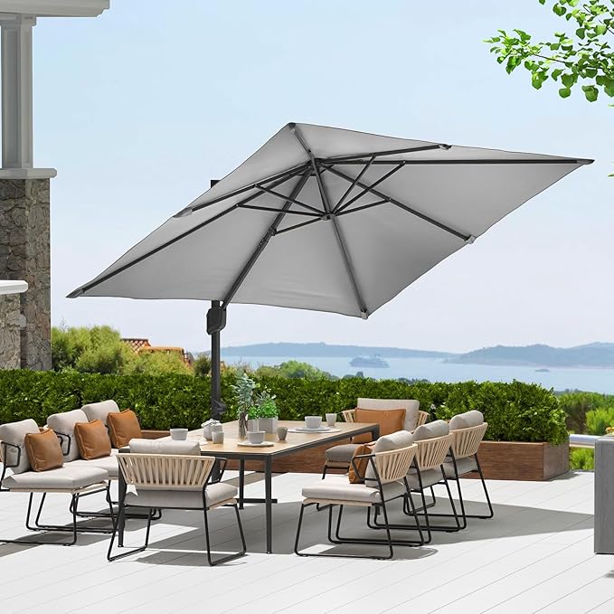Garvee Cantilever Patio Umbrella 10x10 ft Large Rectangle Umbrella Outdoor Market Umbrellas 360 Rotation Offset Hanging Outdoor Shade for Patio