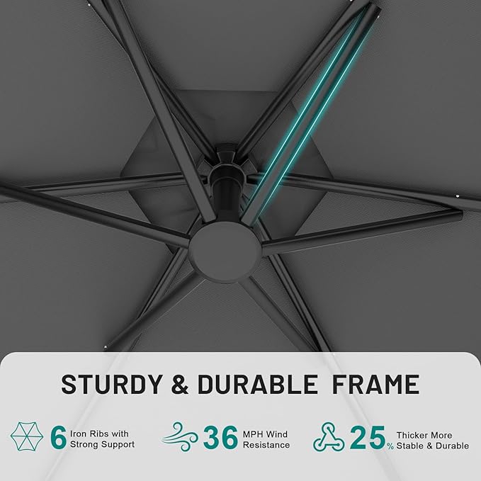 AreShark 10FT Patio Outdoor Umbrella, Offset Patio Umbrella Cantilever Umbrella, 6 Sturdy Ribs, Easy Adjustment for Garden Market Pool with Cross Base (Gray)