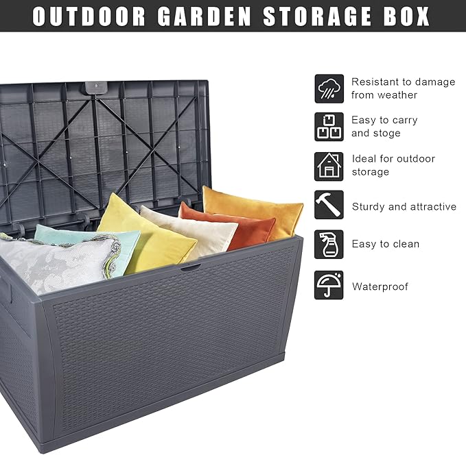 120 Gallon 460L Deck Box-Organization and Storage for Patio Furniture Outdoor Garden Tools Outdoor Storage Outdoor Storage Box for Patio Furniture, Patio Cushions, Gardening Tools, Pool Supplies