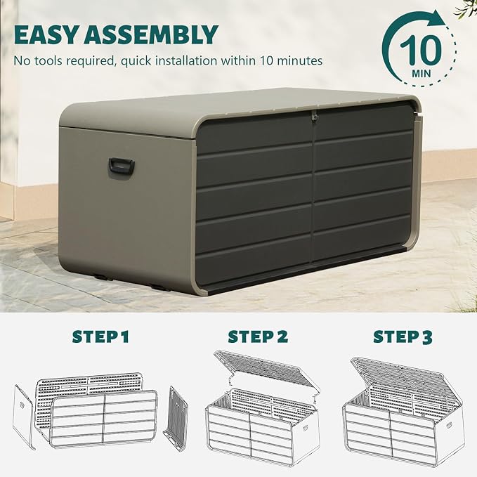Domi 160 Gallon Outdoor Storage Box – Waterproof, UV-Resistant Deck Box with Lockable Lid for Patio Furniture, Garden Tools, Delivery Packages (Large Resin Storage Bin）
