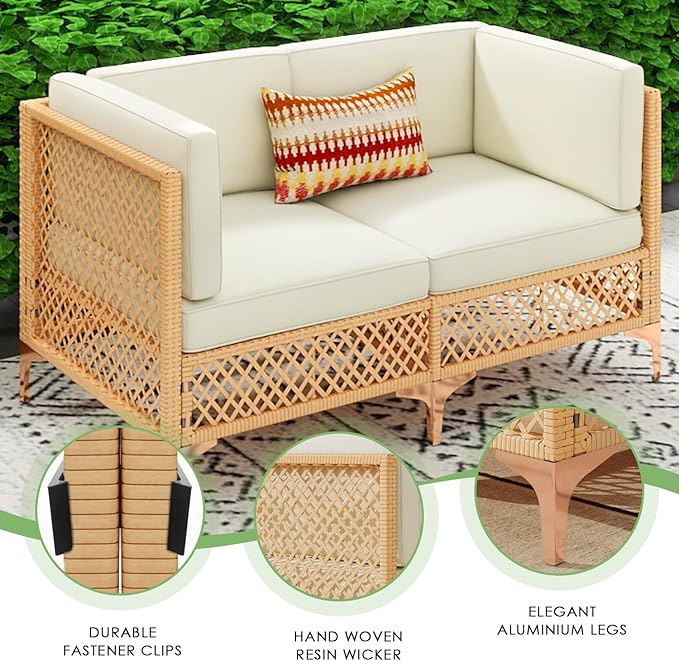 Vikiullf Outdoor Patio Furniture Set, PE Rattan Wicker Patio Conversation Sets, All Weather Sectional Sofa for Garden, Poolside, Backyard (7 Pieces Sectional)