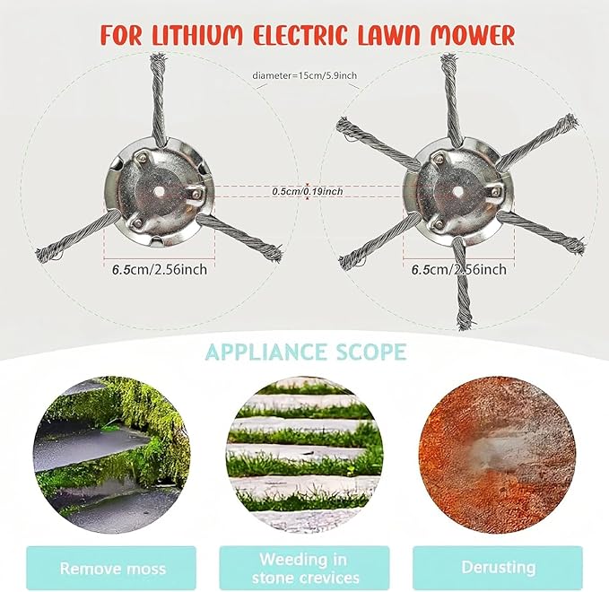Steel Wire Grass Trimmer Head, 6 inch Universal Steel Wire Trimmer Head, Wire Trimming Head for weedeater, Tool-Free Installation (3 Blades)