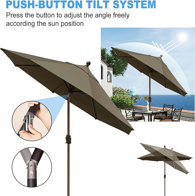 Eurmax USA 10-Year-Non-Fading 10FT Outdoor Patio Market Umbrella,UPF50+ UV Resistant Sun Shade,Heavy Duty Commercial Grade,Crank Lift&Tilt,Windproof Vented Top for Garden,Pool,Deck,Taupe