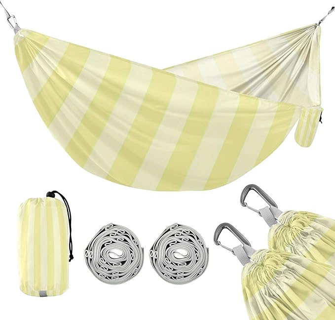 Yellow Vertical Stripe 330lb Capacity Outdoor Hammock with Tree Straps Portable Hammock for Camping & Hiking Essential accesorios para campamento